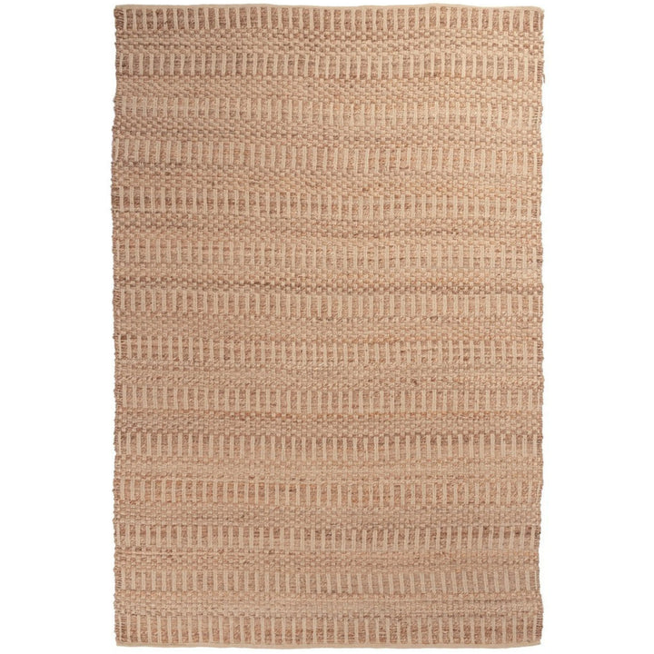 Tappeto in juta con motivo a righe tono su tono in rosa cipria, visto frontalmente.