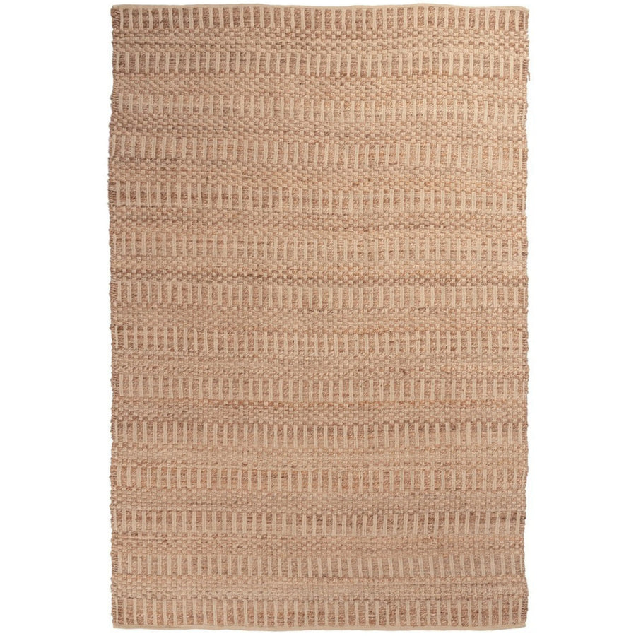 Tappeto in juta con motivo a righe tono su tono in rosa cipria, visto frontalmente.