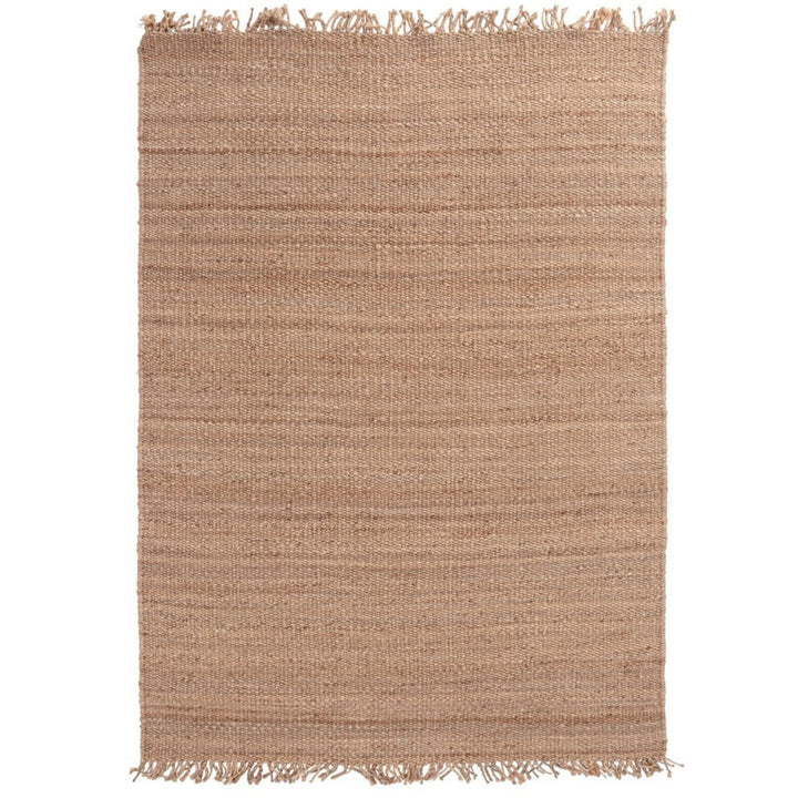 Tappeto in juta con motivo a righe tono su tono in rosa cipria, visto frontalmente.