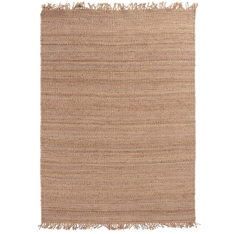 Tappeto in juta con motivo a righe tono su tono in rosa cipria, visto frontalmente.