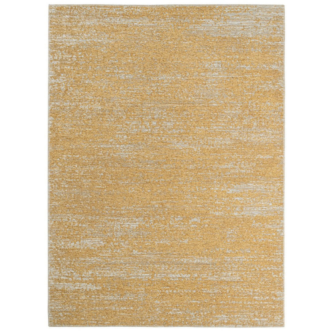 Tappeto moderno con motivo astratto sfumato nei toni del giallo senape e beige, ideale per soggiorni dal design contemporaneo