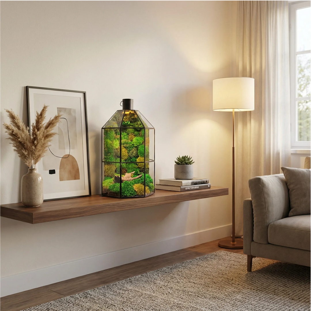 Terrarium Terranova mensola soggiorno moderno elegante arredo verde living contemporaneo decorazione naturale