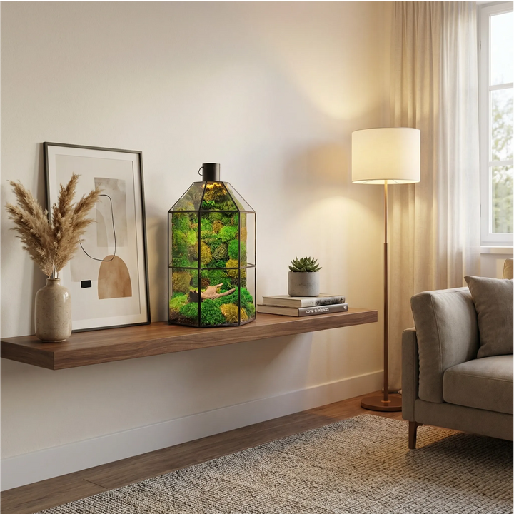 Terrarium Terranova mensola soggiorno moderno elegante arredo verde living contemporaneo decorazione naturale