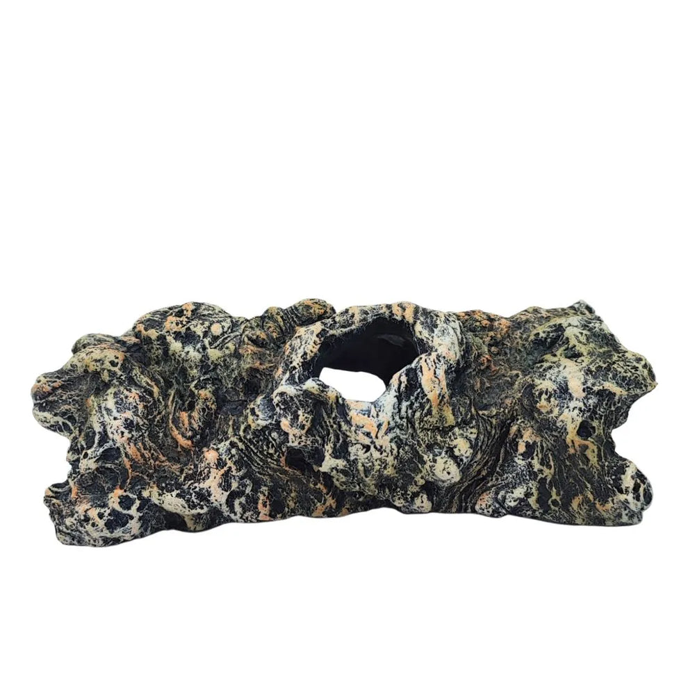 Vista laterale del tronco in resina per terrarium, finitura naturale e apertura centrale, perfetto per composizioni vegetali e paesaggi in miniatura