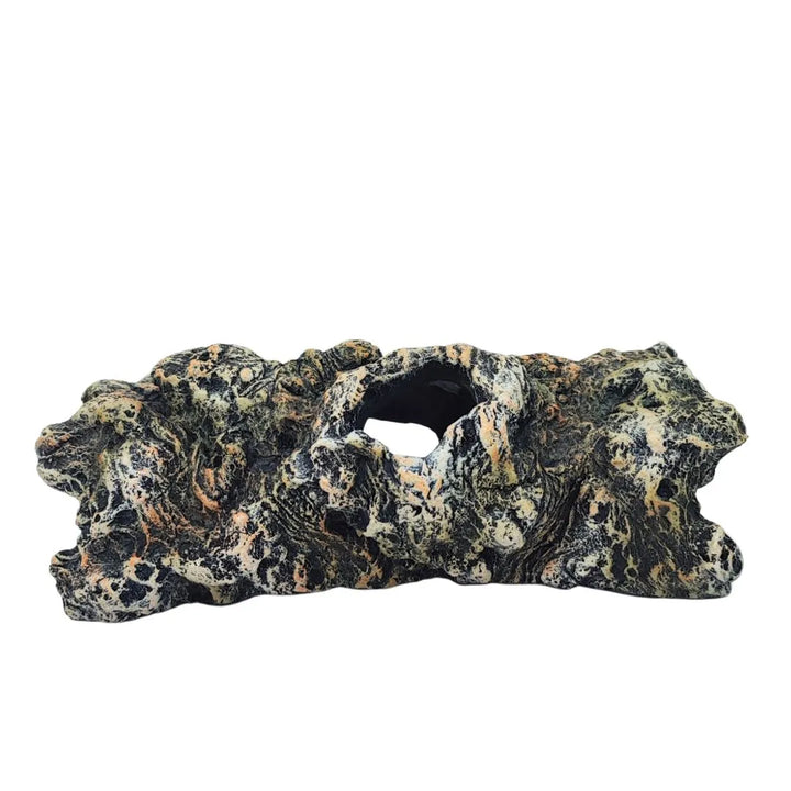 Vista laterale del tronco in resina per terrarium, finitura naturale e apertura centrale, perfetto per composizioni vegetali e paesaggi in miniatura