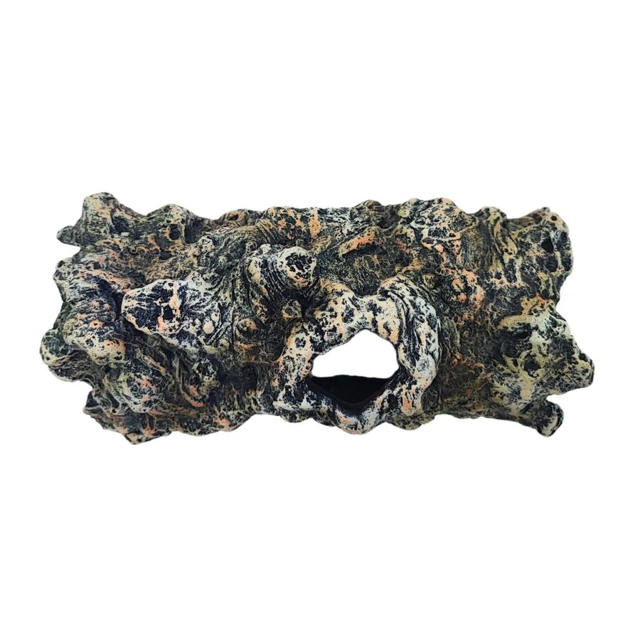 Tronco decorativo in resina con foro centrale, effetto legno anticato, ideale per composizioni green, terrarium e allestimenti natural