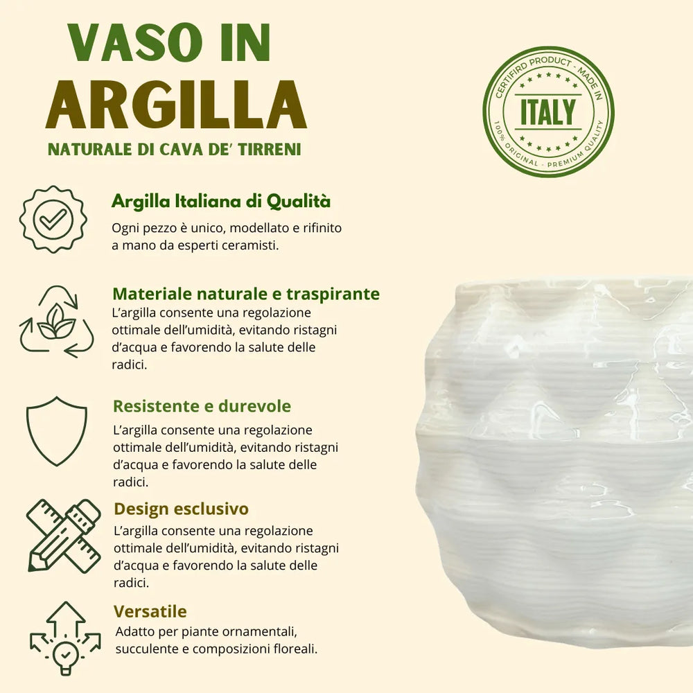 Vaso Artiganale ovale in Argilla L.20 P.12 H.17 cm - i Giardini di Giulia