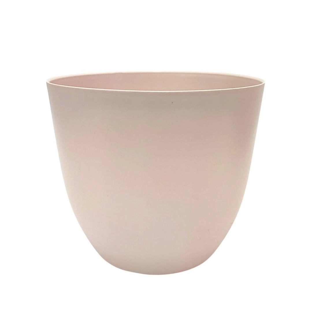 Vaso in plastica avorio opaco con finitura liscia, forma arrotondata ideale per piante da interno.