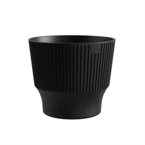 Vaso rotondo in plastica resistente color antracite, finitura opaca e design scanalato, modello Tiny.

