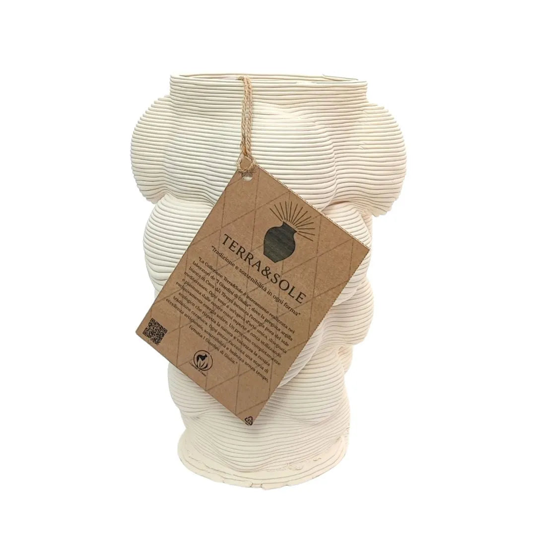 Vaso Mombay Terra&Sole in argilla bianca con etichetta artigianale sostenibile I Giardini di Giulia