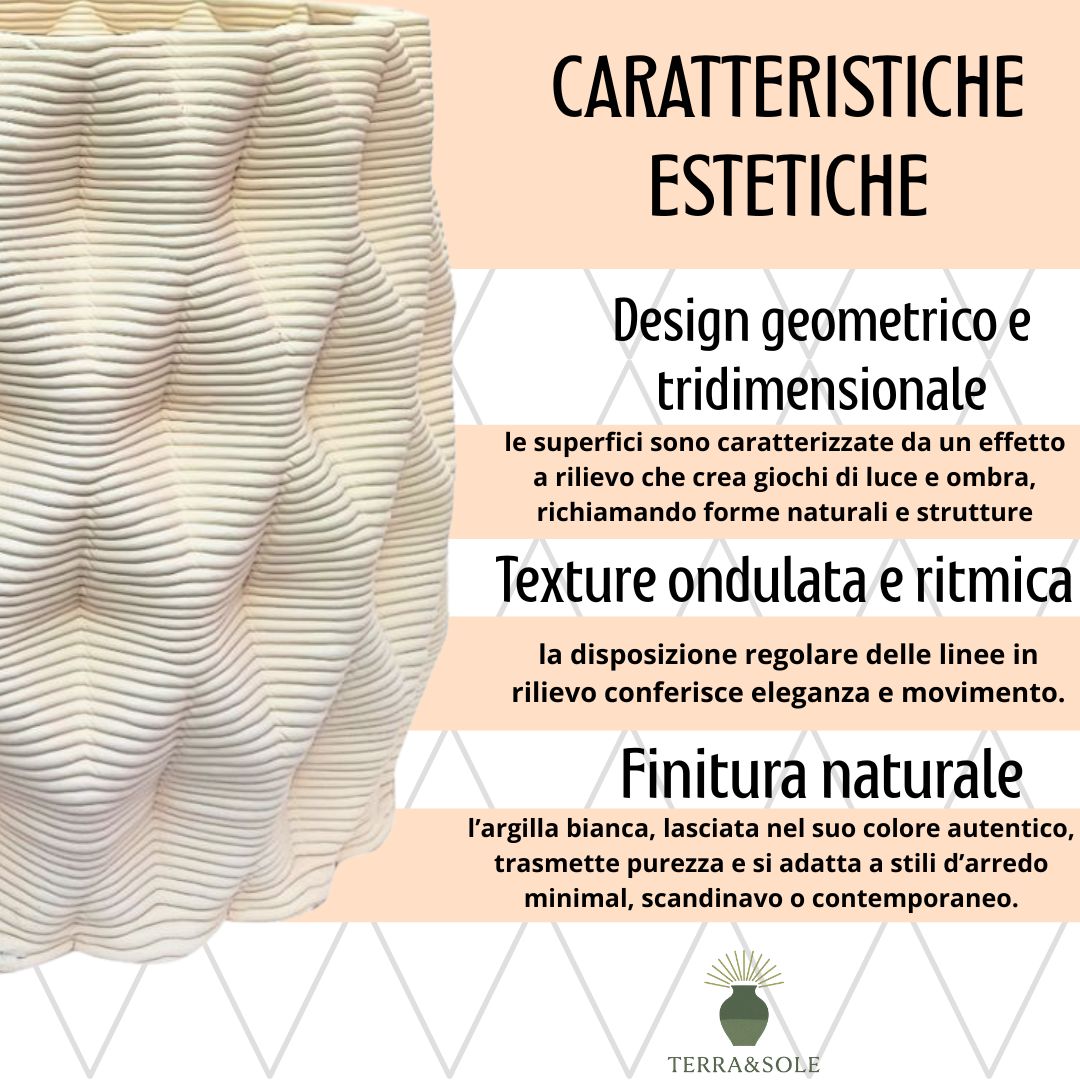 Vaso Rua Terra&Sole caratteristiche estetiche design geometrico e finitura naturale