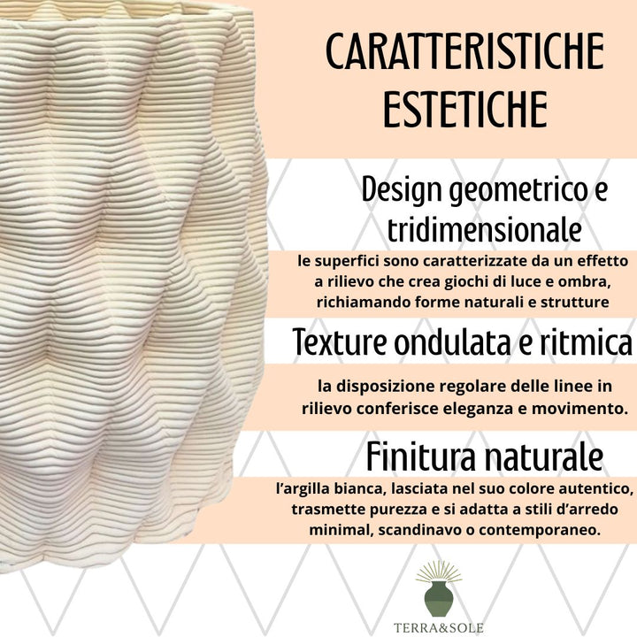Vaso Rua Terra&Sole caratteristiche estetiche design geometrico e finitura naturale