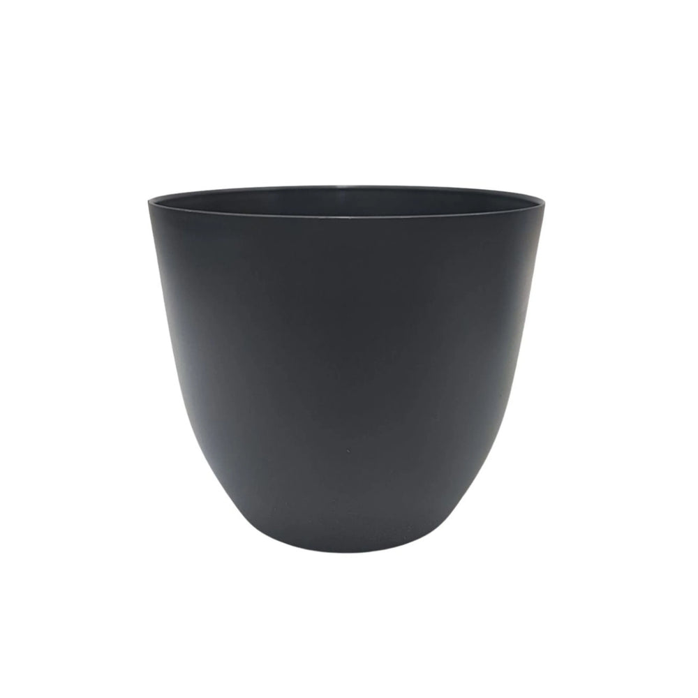 Vaso tondo in plastica color antracite opaca, elegante e minimalista, adatto a qualsiasi tipo di arredamento