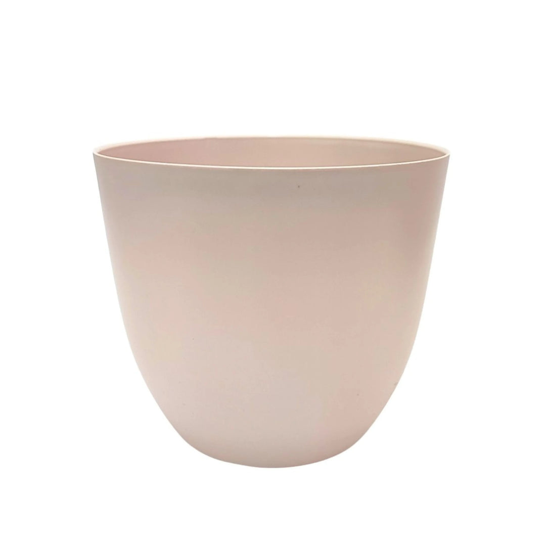 Vaso tondo in plastica color avorio opaco, ideale per piante da interno dal design moderno ed essenziale