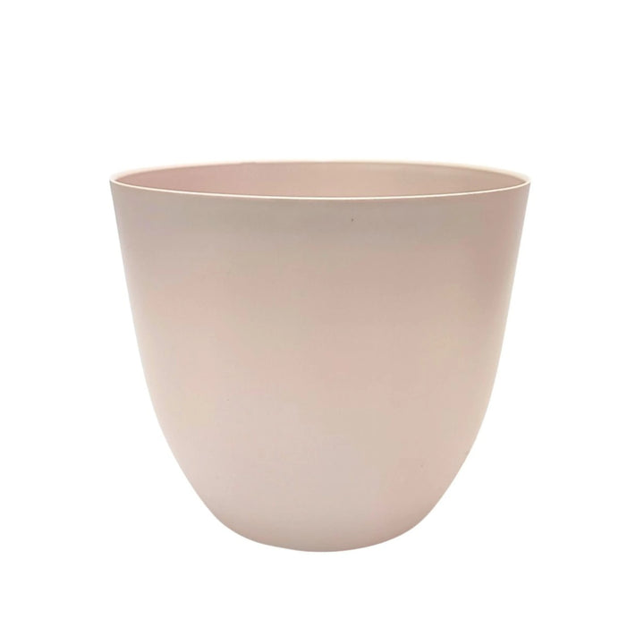Vaso tondo in plastica color avorio opaco, ideale per piante da interno dal design moderno ed essenziale