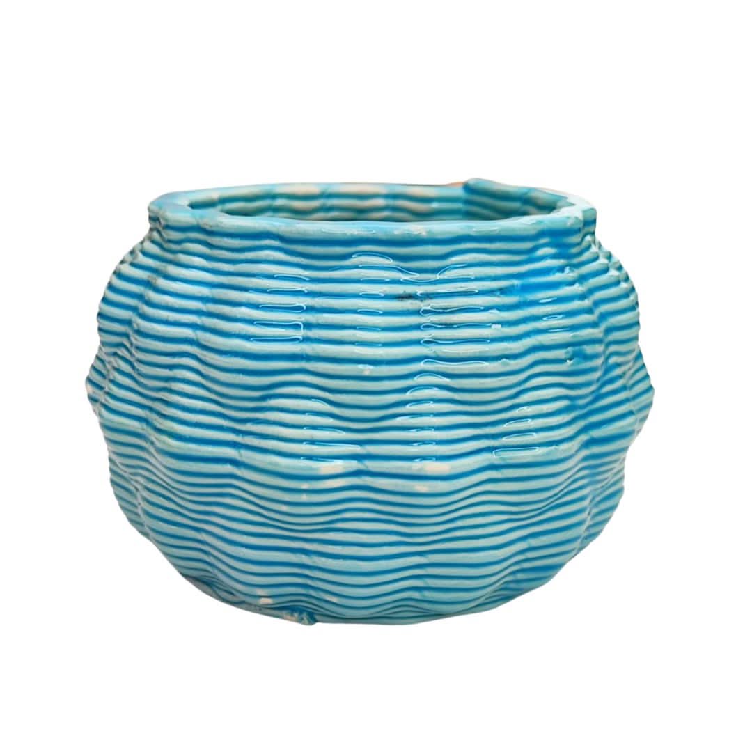 Vaso artigianale in ceramica di Cava de’ Tirreni, design tondo dal diametro di 13 cm. Ideale per bonsai, piante tropicali e succulente.