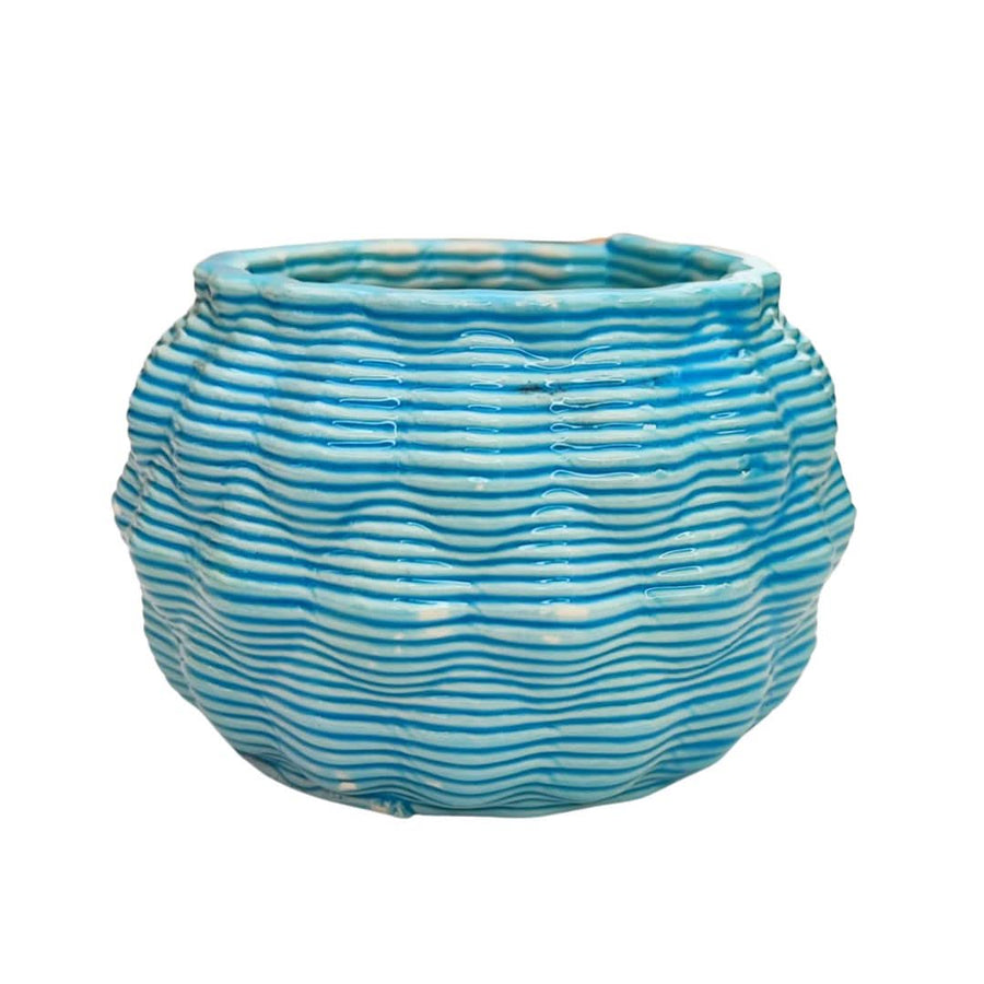 Vaso artigianale in ceramica di Cava de’ Tirreni, design tondo dal diametro di 13 cm. Ideale per bonsai, piante tropicali e succulente.
